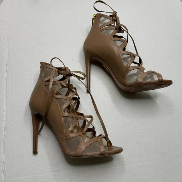 AQUAZZURA Strappy Tan Lace Up Heels Size 38 - Picture 9 of 12